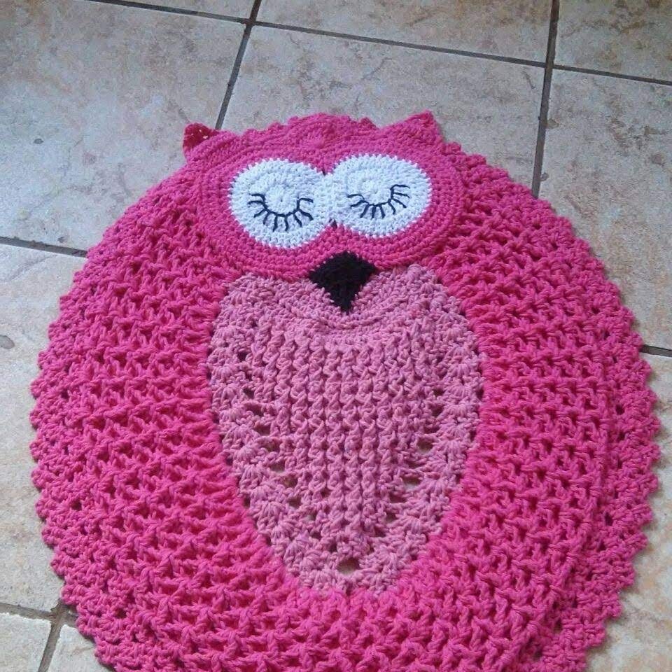 Tapete coruja ponto duplo rosa de croche